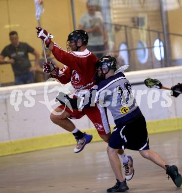 Lacrosse. KAC gegen Vienna Monarchs Lacrosse. Ronald Zaumanis (KAC), Daniel Pucher (Vienna). Klagenfurt, am 12.8.2018.
Foto: Kuess
---
pressefotos, pressefotografie, kuess, qs, qspictures, sport, bild, bilder, bilddatenbank