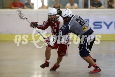 Lacrosse. KAC gegen Vienna Monarchs Lacrosse. Thomas Anderlik (KAC), Adrian Balasch (Vienna). Klagenfurt, am 12.8.2018.
Foto: Kuess
---
pressefotos, pressefotografie, kuess, qs, qspictures, sport, bild, bilder, bilddatenbank
