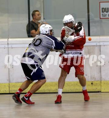 Lacrosse. KAC gegen Vienna Monarchs Lacrosse. Oskar Polak (KAC), Adrian Balasch (Vienna). Klagenfurt, am 12.8.2018.
Foto: Kuess
---
pressefotos, pressefotografie, kuess, qs, qspictures, sport, bild, bilder, bilddatenbank