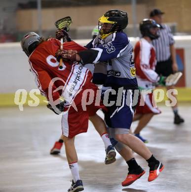 Lacrosse. KAC gegen Vienna Monarchs Lacrosse. Emil Landgrebe (KAC), Andreas Leitgeb (Vienna). Klagenfurt, am 12.8.2018.
Foto: Kuess
---
pressefotos, pressefotografie, kuess, qs, qspictures, sport, bild, bilder, bilddatenbank