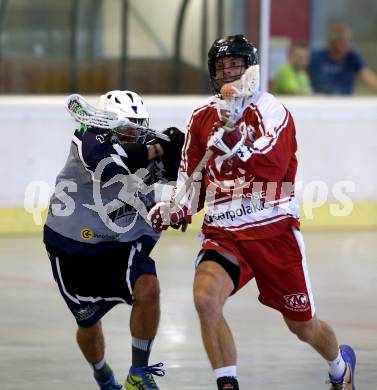 Lacrosse. KAC gegen Vienna Monarchs Lacrosse. Ronald Zaumanis (KAC), Jan Fink (Vienna). Klagenfurt, am 12.8.2018.
Foto: Kuess
---
pressefotos, pressefotografie, kuess, qs, qspictures, sport, bild, bilder, bilddatenbank