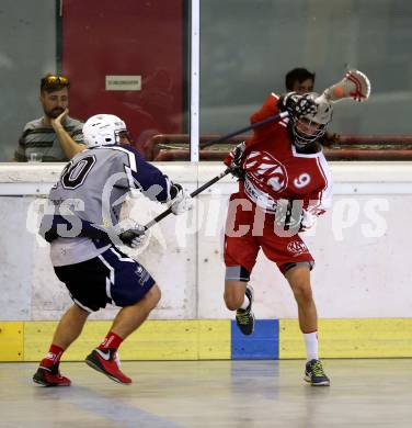 Lacrosse. KAC gegen Vienna Monarchs Lacrosse. Emil Landgrebe, (KAC), Adrian Balasch, (Vienna). Klagenfurt, am 12.8.2018.
Foto: Kuess
---
pressefotos, pressefotografie, kuess, qs, qspictures, sport, bild, bilder, bilddatenbank