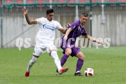 Fussball 2. Liga. SK Austria Klagenfurt gegen Young Violets Austria Wien. Marc Ortner,  (Klagenfurt), Manprit Sarkaria (Young Violets). Klagenfurt, am 2.9.2018.
Foto: Kuess
---
pressefotos, pressefotografie, kuess, qs, qspictures, sport, bild, bilder, bilddatenbank