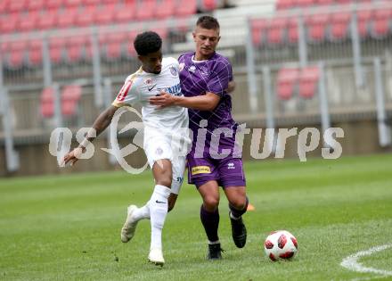 Fussball 2. Liga. SK Austria Klagenfurt gegen Young Violets Austria Wien. Marc Ortner,  (Klagenfurt), Ewandro Felipe De Lima Costa (Young Violets). Klagenfurt, am 2.9.2018.
Foto: Kuess
---
pressefotos, pressefotografie, kuess, qs, qspictures, sport, bild, bilder, bilddatenbank