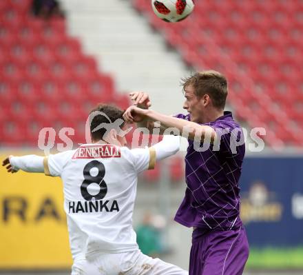 Fussball 2. Liga. SK Austria Klagenfurt gegen Young Violets Austria Wien. Scott Fitzgerald Kennedy, (Klagenfurt), Florian Hainka  (Young Violets). Klagenfurt, am 2.9.2018.
Foto: Kuess
---
pressefotos, pressefotografie, kuess, qs, qspictures, sport, bild, bilder, bilddatenbank