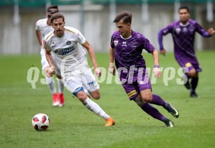 Fussball 2. Liga. SK Austria Klagenfurt gegen Young Violets Austria Wien. Daniel Steinwender, (Klagenfurt), David Cancola  (Young Violets). Klagenfurt, am 2.9.2018.
Foto: Kuess
---
pressefotos, pressefotografie, kuess, qs, qspictures, sport, bild, bilder, bilddatenbank