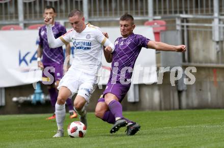 Fussball 2. Liga. SK Austria Klagenfurt gegen Young Violets Austria Wien. Marc Ortner,  (Klagenfurt), Jan Gassmann (Young Violets). Klagenfurt, am 2.9.2018.
Foto: Kuess
---
pressefotos, pressefotografie, kuess, qs, qspictures, sport, bild, bilder, bilddatenbank