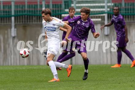 Fussball 2. Liga. SK Austria Klagenfurt gegen Young Violets Austria Wien. Patrick Greil, (Klagenfurt), David Cancola  (Young Violets). Klagenfurt, am 2.9.2018.
Foto: Kuess
---
pressefotos, pressefotografie, kuess, qs, qspictures, sport, bild, bilder, bilddatenbank