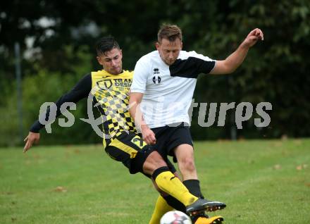 Fussball 1. Klasse D. Griffen gegen Haimburg. Daniel Horst Ramsauer,  (Griffen), Fabio Lorenzo Lippnig (Haimburg). Griffen, am 1.9.2018.
Foto: Kuess
---
pressefotos, pressefotografie, kuess, qs, qspictures, sport, bild, bilder, bilddatenbank