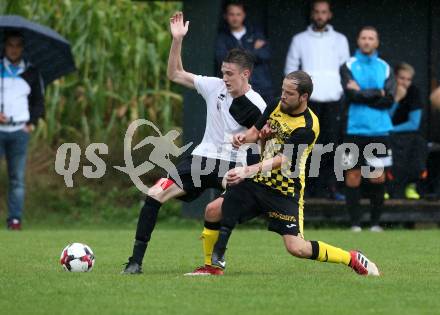 Fussball 1. Klasse D. Griffen gegen Haimburg. Markus Sauerschnig,  (Griffen),  Leon Sebastian Jagersberger (Haimburg). Griffen, am 1.9.2018.
Foto: Kuess
---
pressefotos, pressefotografie, kuess, qs, qspictures, sport, bild, bilder, bilddatenbank