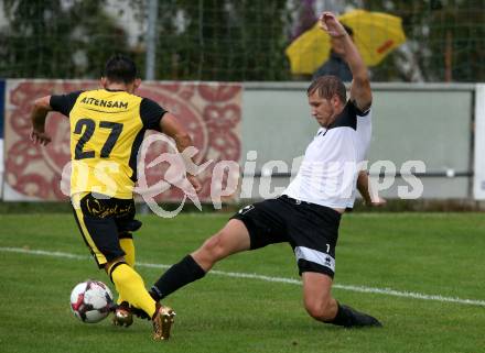 Fussball 1. Klasse D. Griffen gegen Haimburg. Johannes Schiffer, (Griffen),  Manuel Trad (Haimburg). Griffen, am 1.9.2018.
Foto: Kuess
---
pressefotos, pressefotografie, kuess, qs, qspictures, sport, bild, bilder, bilddatenbank