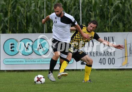 Fussball 1. Klasse D. Griffen gegen Haimburg. Kevin Rutter, (Griffen),  Marcel Grilz  (Haimburg). Griffen, am 1.9.2018.
Foto: Kuess
---
pressefotos, pressefotografie, kuess, qs, qspictures, sport, bild, bilder, bilddatenbank