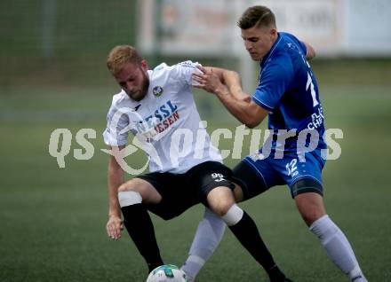 Fussball Kaerntner Liga. SV Spittal gegen ATSV Wolfsberg. Daniel Urbas,  (Spittal), Tevz Nabernik (Wolfsberg). Spittal, am 8.9.2018.
Foto: Kuess
---
pressefotos, pressefotografie, kuess, qs, qspictures, sport, bild, bilder, bilddatenbank