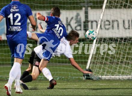Fussball Kaerntner Liga. SV Spittal gegen ATSV Wolfsberg. Ralph Roman Scheer,  (Spittal), Patrick Pfennich  (Wolfsberg). Spittal, am 8.9.2018.
Foto: Kuess
---
pressefotos, pressefotografie, kuess, qs, qspictures, sport, bild, bilder, bilddatenbank