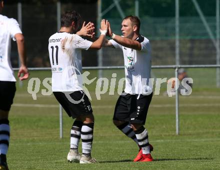 Fussball Unterliga Ost. ASK gegen Kraig. Torjubel Lukas Schmied, Andreas Bernhard Schritliser (ASK). Klagenfurt, am 9.9.2018.
Foto: Kuess
---
pressefotos, pressefotografie, kuess, qs, qspictures, sport, bild, bilder, bilddatenbank
