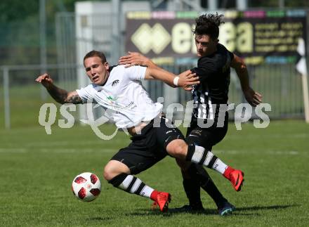 Fussball Unterliga Ost. ASK gegen Kraig.  Andreas Bernhard Schritliser,  (ASK), Michael Spielberger (Kraig). Klagenfurt, am 9.9.2018.
Foto: Kuess
---
pressefotos, pressefotografie, kuess, qs, qspictures, sport, bild, bilder, bilddatenbank