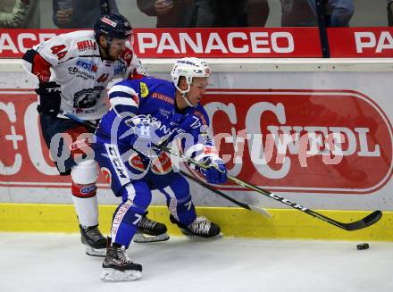 EBEL. Eishockey Bundesliga. EC VSV gegen KHL Medvescak Zagreb. Blaine Down, (VSV), Ivan Puzic  (Zagreb). Villach, am 1.9.2018.
Foto: Kuess 


---
pressefotos, pressefotografie, kuess, qs, qspictures, sport, bild, bilder, bilddatenbank