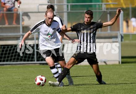 Fussball Unterliga Ost. ASK gegen Kraig. Danijel Micic, (ASK), Benjamin Lamzari  (Kraig). Klagenfurt, am 9.9.2018.
Foto: Kuess
---
pressefotos, pressefotografie, kuess, qs, qspictures, sport, bild, bilder, bilddatenbank