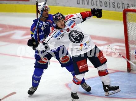 EBEL. Eishockey Bundesliga. EC VSV gegen KHL Medvescak Zagreb. Stefan Bacher, (VSV), Mike Aviani  (Zagreb). Villach, am 1.9.2018.
Foto: Kuess 


---
pressefotos, pressefotografie, kuess, qs, qspictures, sport, bild, bilder, bilddatenbank