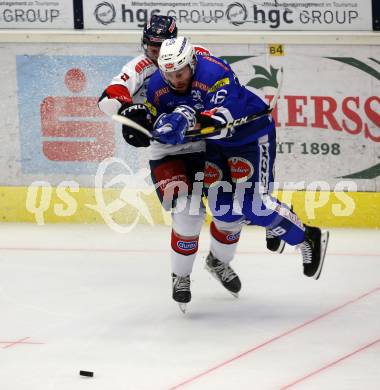 EBEL. Eishockey Bundesliga. EC VSV gegen KHL Medvescak Zagreb. Jerry Pollastrone, (VSV), Adam Deutsch (Zagreb). Villach, am 1.9.2018.
Foto: Kuess 


---
pressefotos, pressefotografie, kuess, qs, qspictures, sport, bild, bilder, bilddatenbank