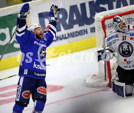 EBEL. Eishockey Bundesliga. EC VSV gegen KHL Medvescak Zagreb. Torjubel Markus Schlacher (VSV). Villach, am 1.9.2018.
Foto: Kuess 


---
pressefotos, pressefotografie, kuess, qs, qspictures, sport, bild, bilder, bilddatenbank