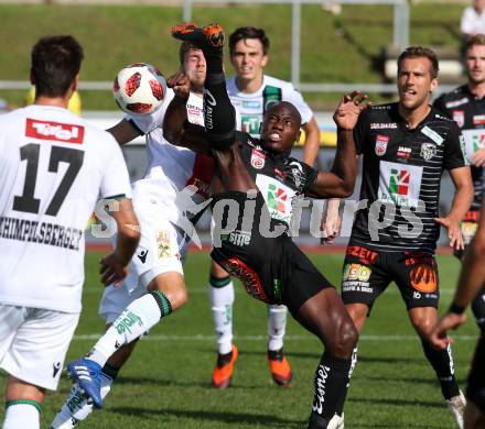 Fussball tipico Bundesliga. RZ Pellets WAC gegen FC Wacker Innsbruck.  Dever Akeem Orgill, Mario Leitgeb (WAC), Dominik Baumgartner (Innsbruck). Wolfsberg, am 16.9.2018.
Foto: Kuess

---
pressefotos, pressefotografie, kuess, qs, qspictures, sport, bild, bilder, bilddatenbank