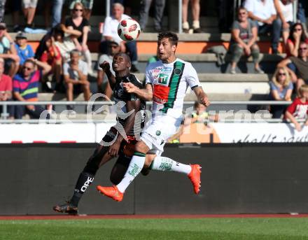 Fussball tipico Bundesliga. RZ Pellets WAC gegen FC Wacker Innsbruck.  Dever Akeem Orgill,  (WAC), Michael Schimpelsberger (Innsbruck). Wolfsberg, am 16.9.2018.
Foto: Kuess

---
pressefotos, pressefotografie, kuess, qs, qspictures, sport, bild, bilder, bilddatenbank