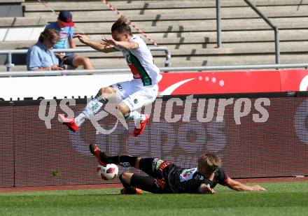 Fussball tipico Bundesliga. RZ Pellets WAC gegen FC Wacker Innsbruck.  Marcel Ritzmaier,  (WAC), Stefan Rakowitz (Innsbruck). Wolfsberg, am 16.9.2018.
Foto: Kuess

---
pressefotos, pressefotografie, kuess, qs, qspictures, sport, bild, bilder, bilddatenbank