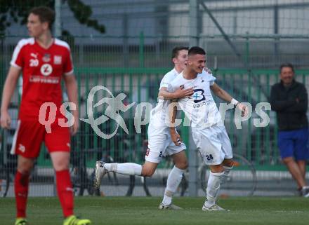 Fussball Kaerntner Liga. SAK gegen KAC 1909. Torjubel Zoran Vukovic, Marjan Koletnik (SAK). Klagenfurt, am 21.9.2018. Foto: Kuess
---
pressefotos, pressefotografie, kuess, qs, qspictures, sport, bild, bilder, bilddatenbank