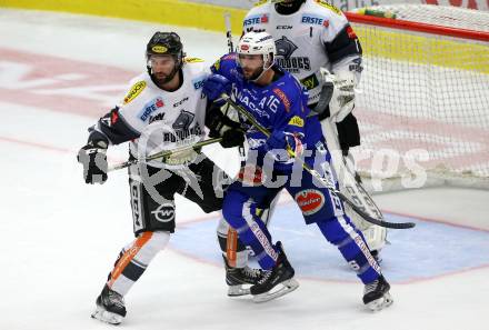 EBEL. Eishockey Bundesliga. EC VSV gegen DEC Dornbirn Bulldogs. MacGregor Sharp,  (VSV), Scott Timmins (Dornbirn). Villach, am 23.9.2018.
Foto: Kuess 


---
pressefotos, pressefotografie, kuess, qs, qspictures, sport, bild, bilder, bilddatenbank