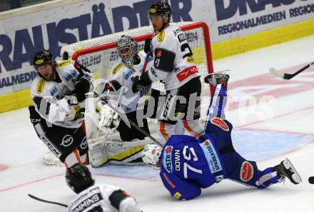 EBEL. Eishockey Bundesliga. EC VSV gegen DEC Dornbirn Bulldogs. Blaine Down, (VSV),  Joel Broda, Juha Rasmus Rinne, Brodie Reid  (Dornbirn). Villach, am 23.9.2018.
Foto: Kuess 


---
pressefotos, pressefotografie, kuess, qs, qspictures, sport, bild, bilder, bilddatenbank