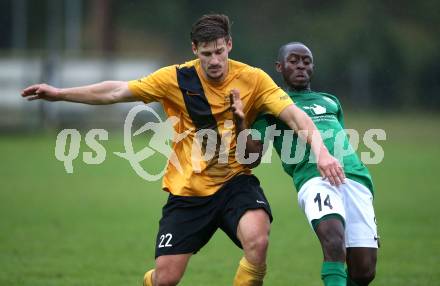 Fussball Unterliga Ost. Grafenstein gegen Donau.  Fabian Stornig (Grafenstein), Lamin Bojang (Donau). Grafenstein, am 22.9.2018.
Foto: Kuess
---
pressefotos, pressefotografie, kuess, qs, qspictures, sport, bild, bilder, bilddatenbank