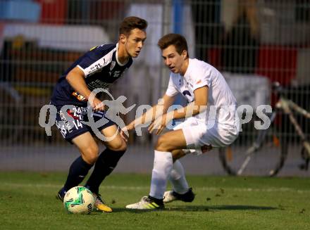 Fussball OEFB Cup. SAK gegen FAC Wien.  Roman Sadnek, (SAK),  Oliver Markoutz  (FAC). Klagenfurt, am 24.9.2018.
Foto: Kuess
---
pressefotos, pressefotografie, kuess, qs, qspictures, sport, bild, bilder, bilddatenbank