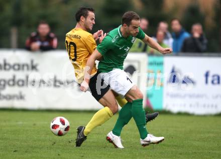 Fussball Unterliga Ost. Grafenstein gegen Donau. Fabian Strasser (Grafenstein), Wolfgang Schoenthaler (Donau). Grafenstein, am 22.9.2018.
Foto: Kuess
---
pressefotos, pressefotografie, kuess, qs, qspictures, sport, bild, bilder, bilddatenbank