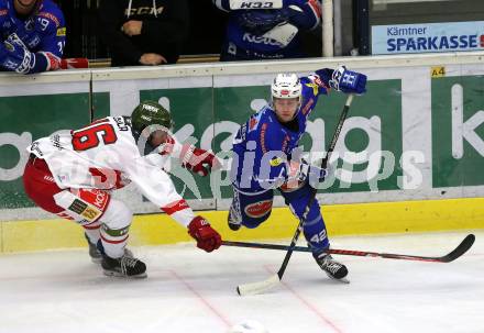 EBEL. Eishockey Bundesliga. EC VSV gegen HCB Suedtirol Alperia. Benjamin Lanzinger, (VSV), Ivan Deluca  (Bozen). Villach, am 28.9.2018.
Foto: Kuess 


---
pressefotos, pressefotografie, kuess, qs, qspictures, sport, bild, bilder, bilddatenbank