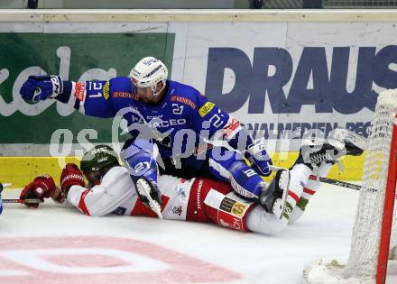 EBEL. Eishockey Bundesliga. EC VSV gegen HCB Suedtirol Alperia. Matthew Pelech,  (VSV), Ivan Deluca (Bozen). Villach, am 28.9.2018.
Foto: Kuess 


---
pressefotos, pressefotografie, kuess, qs, qspictures, sport, bild, bilder, bilddatenbank