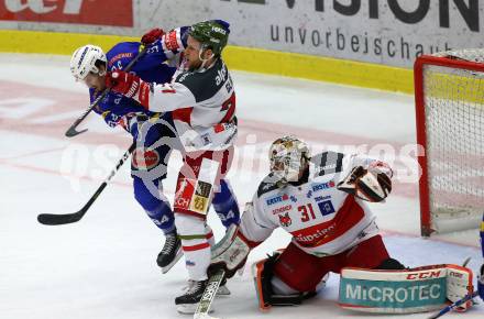 EBEL. Eishockey Bundesliga. EC VSV gegen HCB Suedtirol Alperia. Brandon Alderson, (VSV), Daniel Glira, Leland Irving  (Bozen). Villach, am 28.9.2018.
Foto: Kuess 


---
pressefotos, pressefotografie, kuess, qs, qspictures, sport, bild, bilder, bilddatenbank