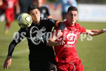Fussball Kaerntner Liga. Bleiburg gegen SAK.  Christopher Knauder,  (Bleiburg), Zoran Vukovic (SAK). Bleiburg, am 29.9.2018.
Foto: Kuess
---
pressefotos, pressefotografie, kuess, qs, qspictures, sport, bild, bilder, bilddatenbank