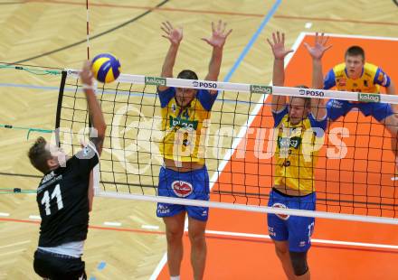 Volleyball. DenizBank AG Volley League Men. SK Posojilnica Aich/Dob gegen SG Union Raiffeisen Waldviertel. Matej Mihajlovic, Nicolai Grabmueller,  (Aich/Dob). Bleiburg, am 29.9.2018.
Foto: Kuess
---
pressefotos, pressefotografie, kuess, qs, qspictures, sport, bild, bilder, bilddatenbank