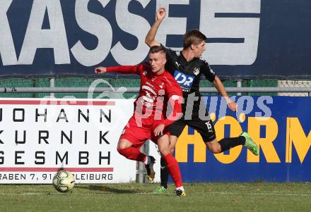 Fussball Kaerntner Liga. Bleiburg gegen SAK. Mathias Huber, (Bleiburg), Jurinic Andrej (SAK). Bleiburg, am 29.9.2018.
Foto: Kuess
---
pressefotos, pressefotografie, kuess, qs, qspictures, sport, bild, bilder, bilddatenbank