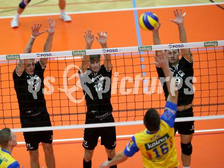 Volleyball. DenizBank AG Volley League Men. SK Posojilnica Aich/Dob gegen SG Union Raiffeisen Waldviertel.  Lukasz Janusz Szarek, Andrew Edward Clayton, Rudinei Boff  (Waldviertel). Bleiburg, am 29.9.2018.
Foto: Kuess
---
pressefotos, pressefotografie, kuess, qs, qspictures, sport, bild, bilder, bilddatenbank