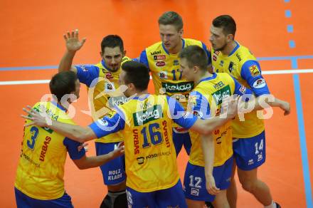 Volleyball. DenizBank AG Volley League Men. SK Posojilnica Aich/Dob gegen SG Union Raiffeisen Waldviertel. Jubel (Aich/Dob). Bleiburg, am 29.9.2018.
Foto: Kuess
---
pressefotos, pressefotografie, kuess, qs, qspictures, sport, bild, bilder, bilddatenbank