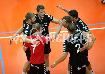 Volleyball. DenizBank AG Volley League Men. SK Posojilnica Aich/Dob gegen SG Union Raiffeisen Waldviertel. Jubel (Waldviertel). Bleiburg, am 29.9.2018.
Foto: Kuess
---
pressefotos, pressefotografie, kuess, qs, qspictures, sport, bild, bilder, bilddatenbank