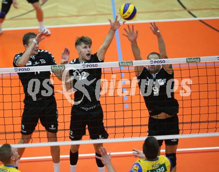 Volleyball. DenizBank AG Volley League Men. SK Posojilnica Aich/Dob gegen SG Union Raiffeisen Waldviertel.  Lukasz Janusz Szarek, Andrew Edward Clayton, Rudinei Boff  (Waldviertel). Bleiburg, am 29.9.2018.
Foto: Kuess
---
pressefotos, pressefotografie, kuess, qs, qspictures, sport, bild, bilder, bilddatenbank