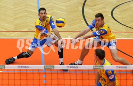 Volleyball. DenizBank AG Volley League Men. SK Posojilnica Aich/Dob gegen SG Union Raiffeisen Waldviertel. Maximilian Landfahrer, Matej Koek (Aich/Dob). Bleiburg, am 29.9.2018.
Foto: Kuess
---
pressefotos, pressefotografie, kuess, qs, qspictures, sport, bild, bilder, bilddatenbank