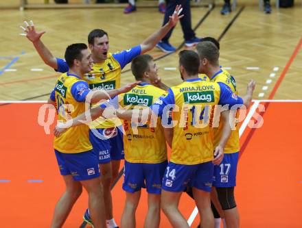 Volleyball. DenizBank AG Volley League Men. SK Posojilnica Aich/Dob gegen SG Union Raiffeisen Waldviertel. Jubel (Aich/Dob). Bleiburg, am 29.9.2018.
Foto: Kuess
---
pressefotos, pressefotografie, kuess, qs, qspictures, sport, bild, bilder, bilddatenbank