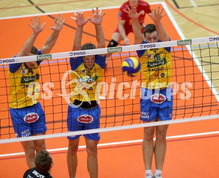 Volleyball. DenizBank AG Volley League Men. SK Posojilnica Aich/Dob gegen SG Union Raiffeisen Waldviertel. Matej Mihajlovic, Michal Hruska, Matej Koek (Aich/Dob). Bleiburg, am 29.9.2018.
Foto: Kuess
---
pressefotos, pressefotografie, kuess, qs, qspictures, sport, bild, bilder, bilddatenbank