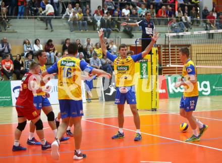 Volleyball. DenizBank AG Volley League Men. SK Posojilnica Aich/Dob gegen SG Union Raiffeisen Waldviertel. Jubel (Aich/Dob). Bleiburg, am 29.9.2018.
Foto: Kuess
---
pressefotos, pressefotografie, kuess, qs, qspictures, sport, bild, bilder, bilddatenbank