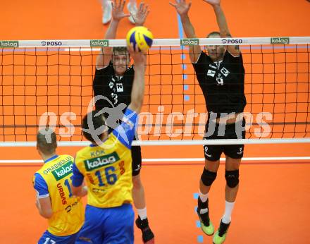 Volleyball. DenizBank AG Volley League Men. SK Posojilnica Aich/Dob gegen SG Union Raiffeisen Waldviertel.  Dawid Adam Siwczyk, Rudinei Boff (Waldviertel). Bleiburg, am 29.9.2018.
Foto: Kuess
---
pressefotos, pressefotografie, kuess, qs, qspictures, sport, bild, bilder, bilddatenbank