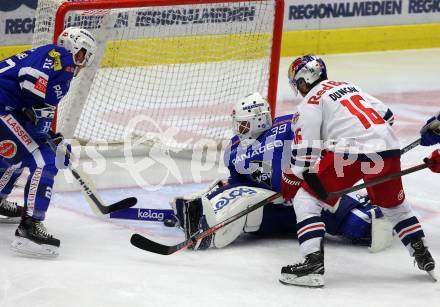 EBEL. Eishockey Bundesliga. EC VSV gegen EC Red Bull Salzburg. Nico Brunner, Dan Bakala,  (VSV), Ryan Duncan (Salzburg). Villach, am 5.10.2018.
Foto: Kuess 


---
pressefotos, pressefotografie, kuess, qs, qspictures, sport, bild, bilder, bilddatenbank